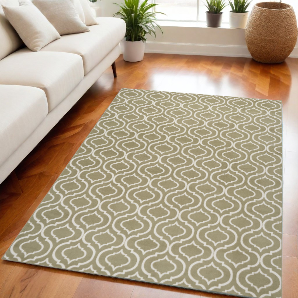 550138 5 x 7 ft. Trellis Non Skid Rectangle Area Rug, Olive Green & Ivory