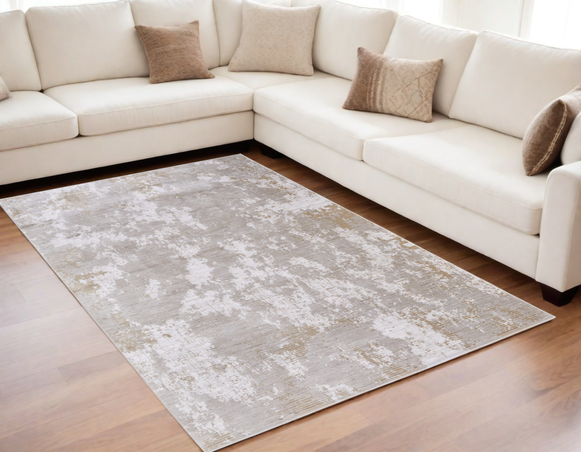 567738 5 x 8 ft. Abstract Power Loom Rectangle Area Rug, Gray, Brown & Ivory