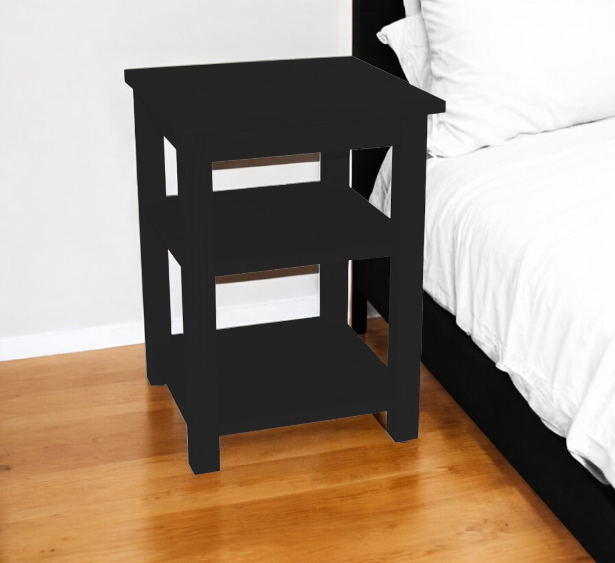 548314 28 in. Black Solid Wood Nightstand