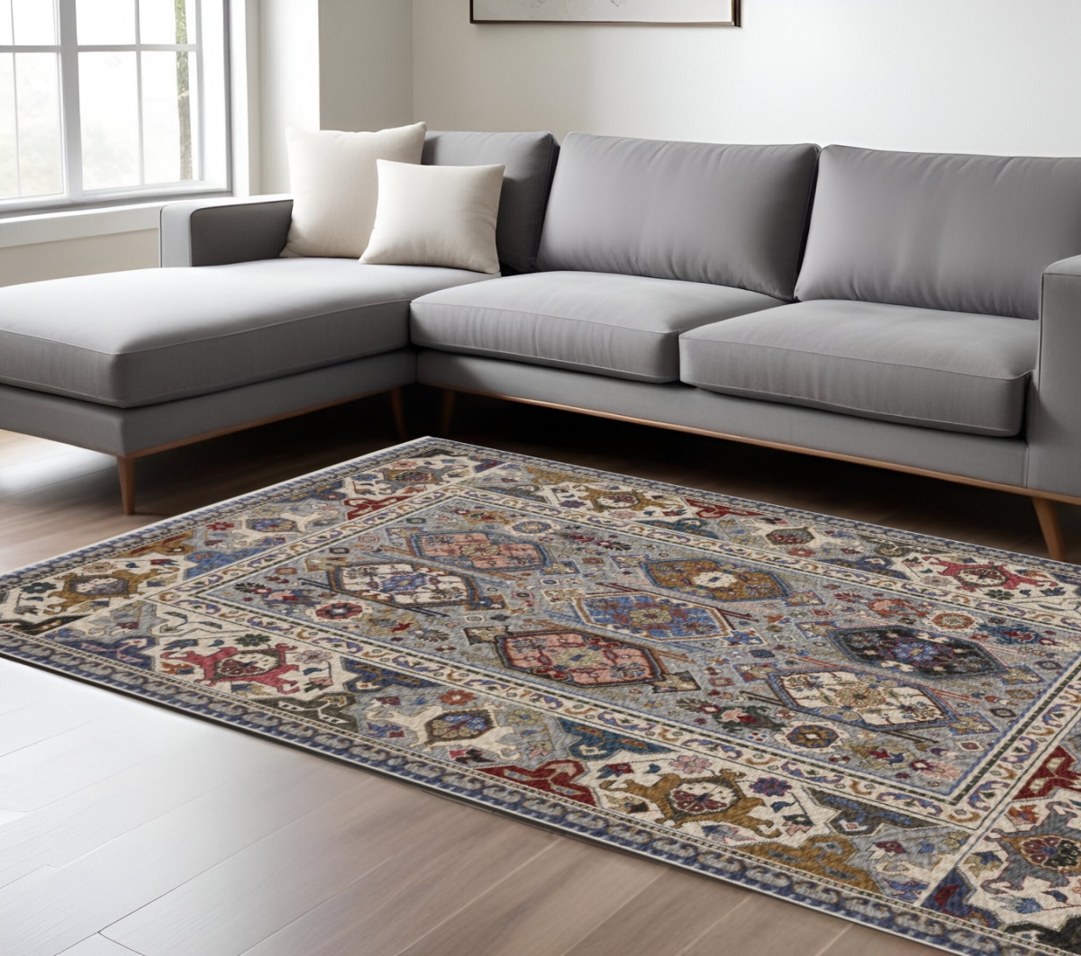574939 8 x 11 ft. Oriental Rectangle Area Rug with Fringe, Blue & Gray