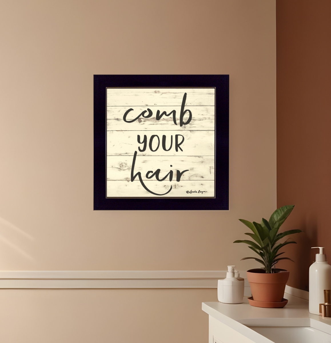 529646 Comb Your Hair Black Framed Print Bathroom Wall Art