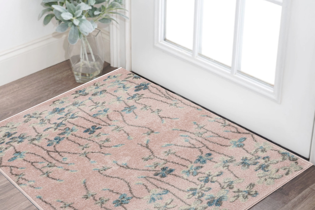 553294 2 x 4 ft. Floral Rectangle Area Rug, Pink, Gray & Blue