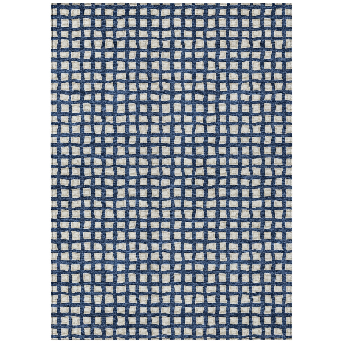 Geometric Washable Area Rug - Navy Blue & Ivory - 8 x 10 ft - Stain Resistant