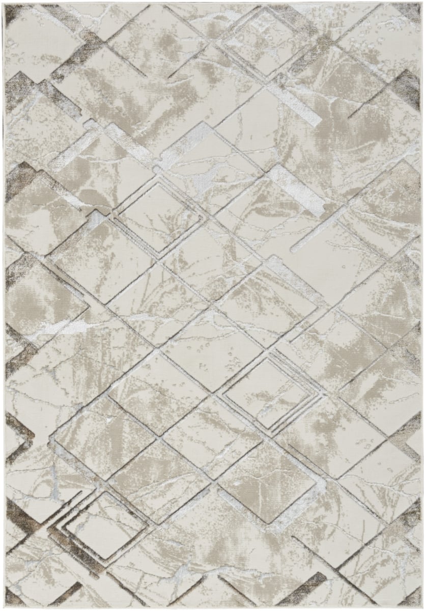 550210 5 x 7 ft. Geometric Non Skid Rectangle Area Rug, Beige & Ivory