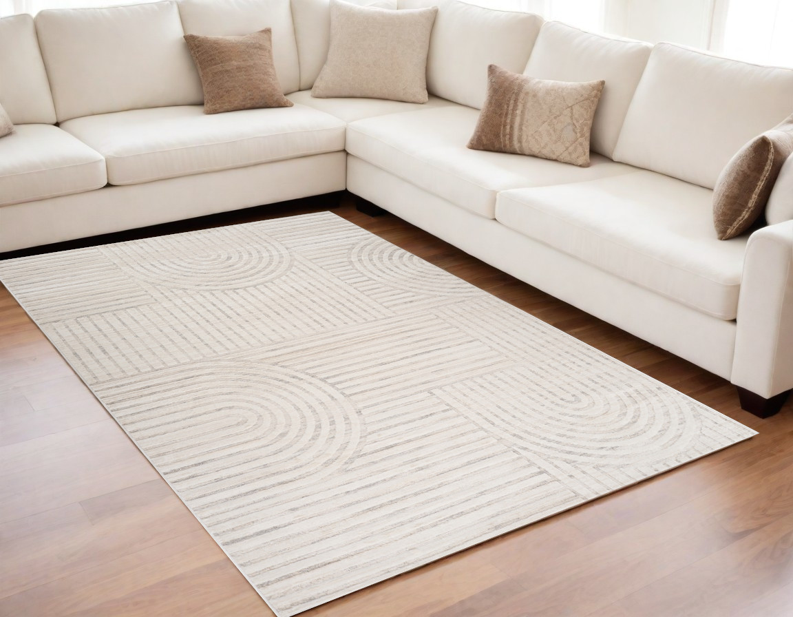 558430 5 x 8 ft. Abstract Rectangle Area Rug, Cream & Beige