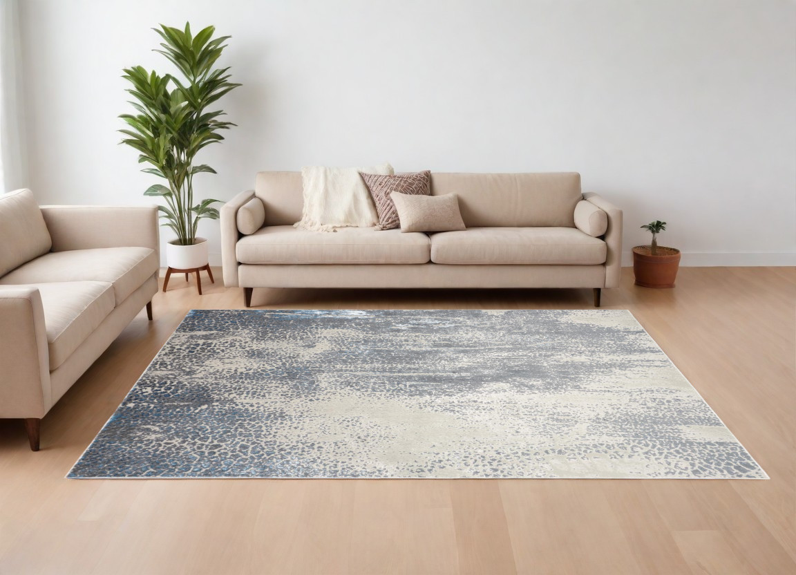 566610 8 x 10 ft. Abstract Power Loom Rectangle Area Rug, Ivory, Gray & Blue