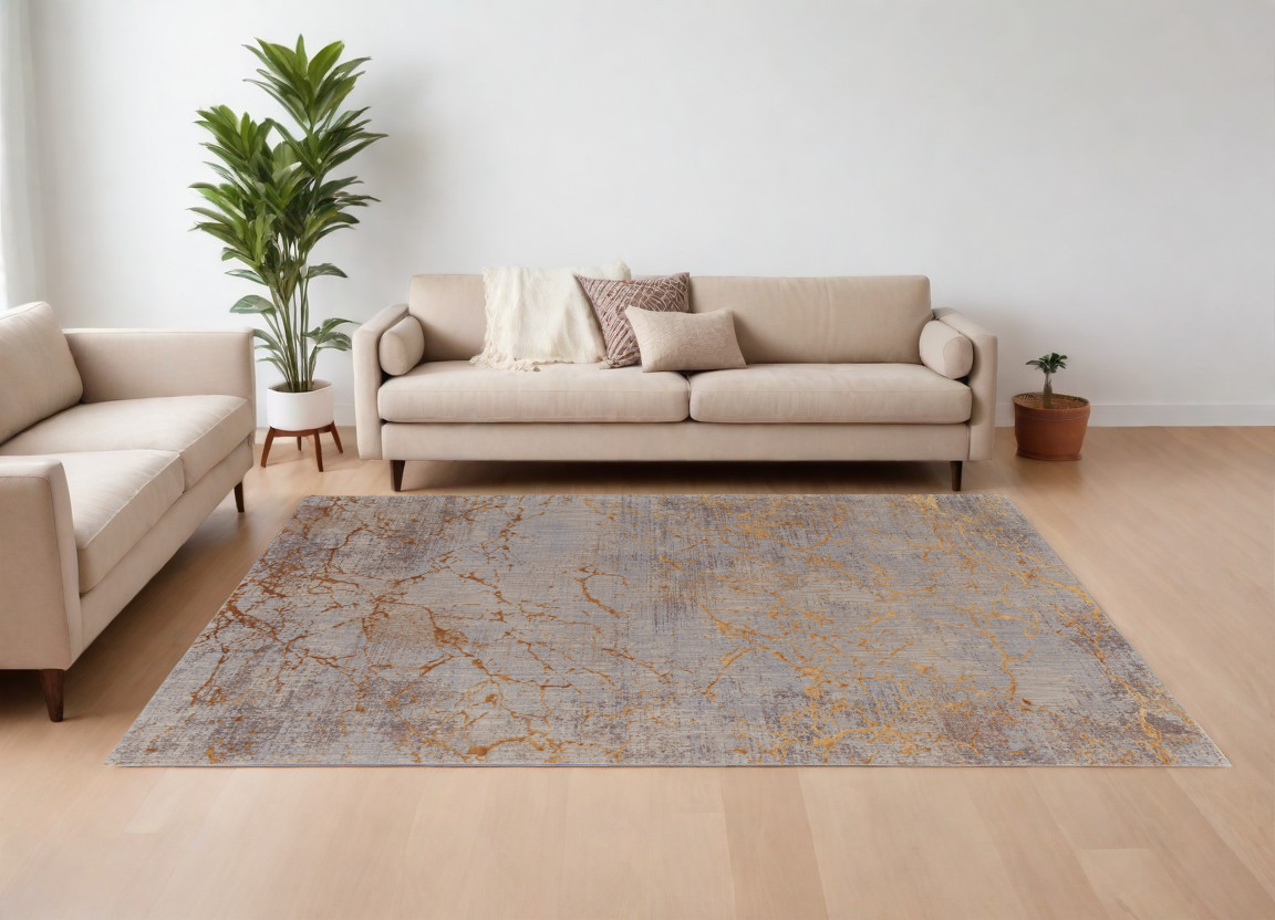 567651 7 x 10 ft. Abstract Power Loom Rectangle Area Rug, Brown, Gold & Gray