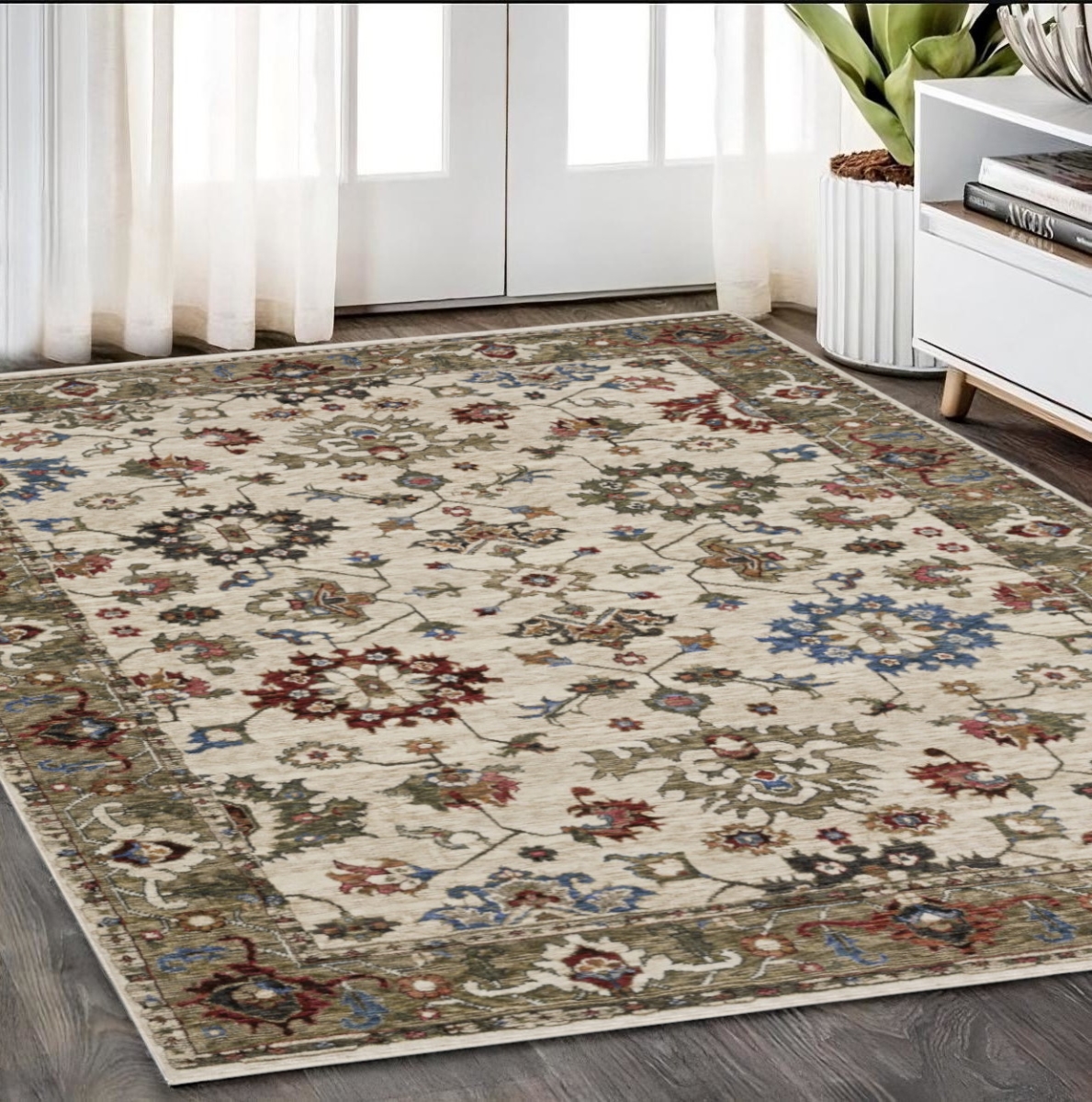 574905 5 x 8 ft. Oriental Rectangle Area Rug with Fringe, Ivory & Green