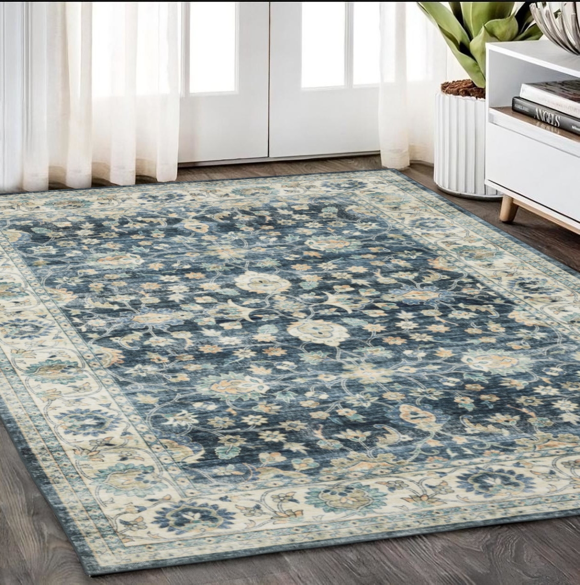 574705 5 x 7 ft. Oriental Distressed Rectangle Area Rug, Blue & Ivory
