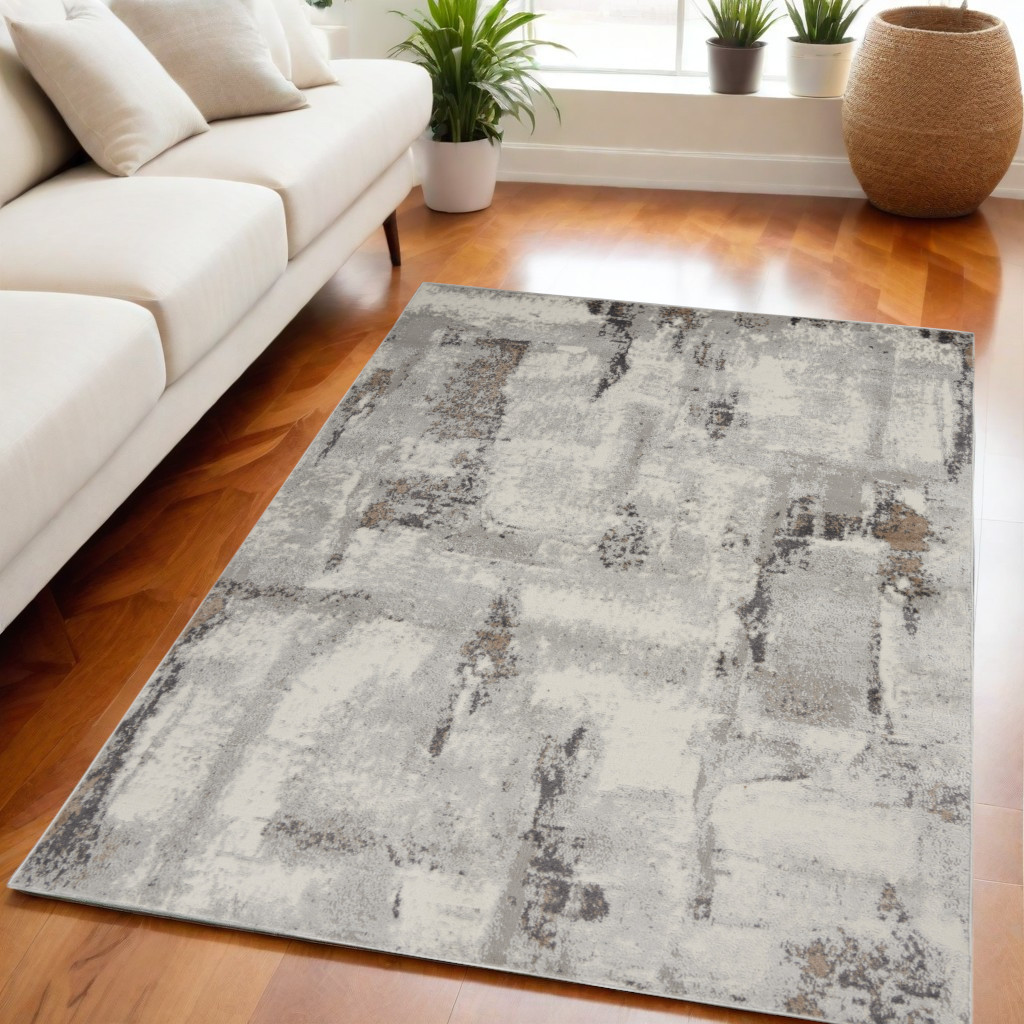 550181 5 x 7 ft. Abstract Non Skid Rectangle Area Rug, Ivory, Gray & Brown
