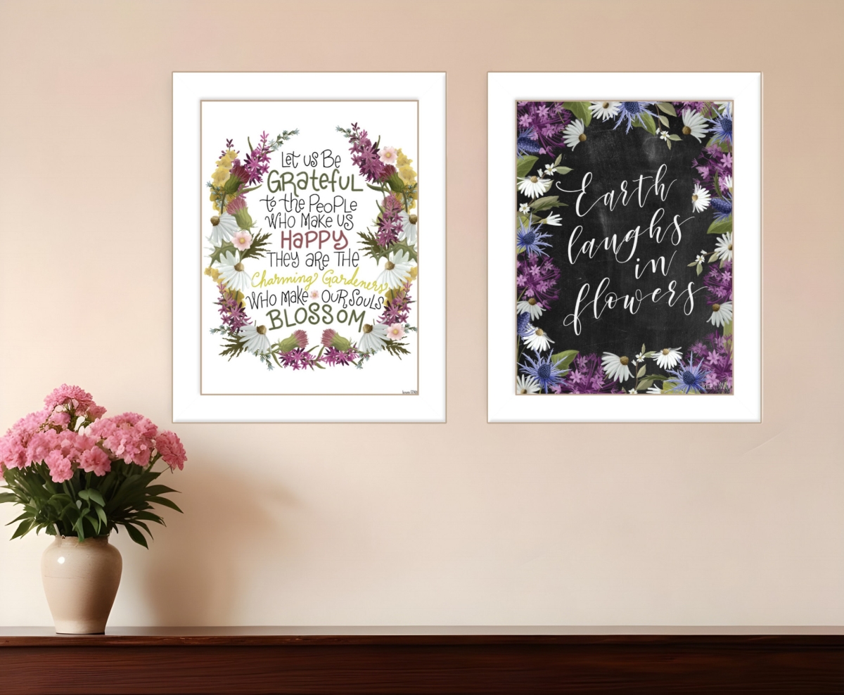407977 Flowers Make Us Laugh White Framed Print Wall Art - Set of 2