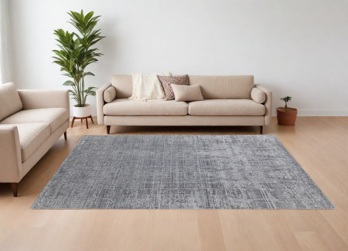 566888 10 x 14 ft. Abstract Hand Woven Worn Faded Rectangle Area Rug, Gray & Silver