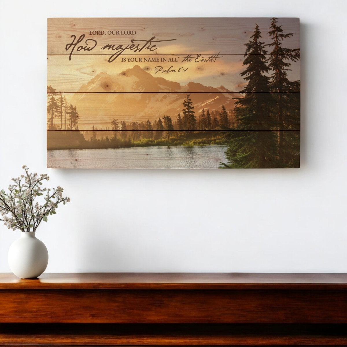 488038 14 x 24 in. Brown Lord How Majestic Religious Wood Plank Wall Decor