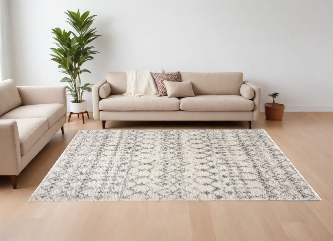 Picture of HomeRoots 487659 7 x 9 ft. Southwestern Shag Power Loom Rectangle Area Rug&#44; Gray & Ivory