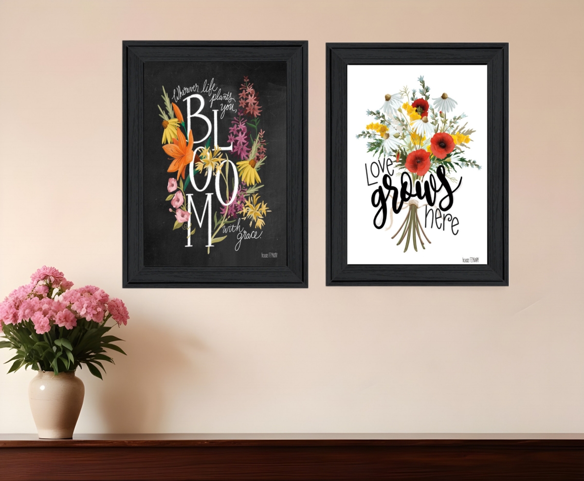 407964 Love & Bloom Black Framed Print Wall Art - Set of 2