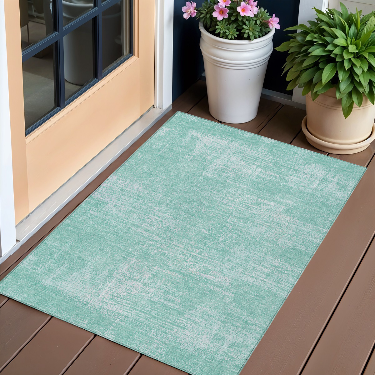 588798 3 x 5 ft. Abstract Washable Indoor & Outdoor Rectangle Area Rug, Turquoise & Teal Blue