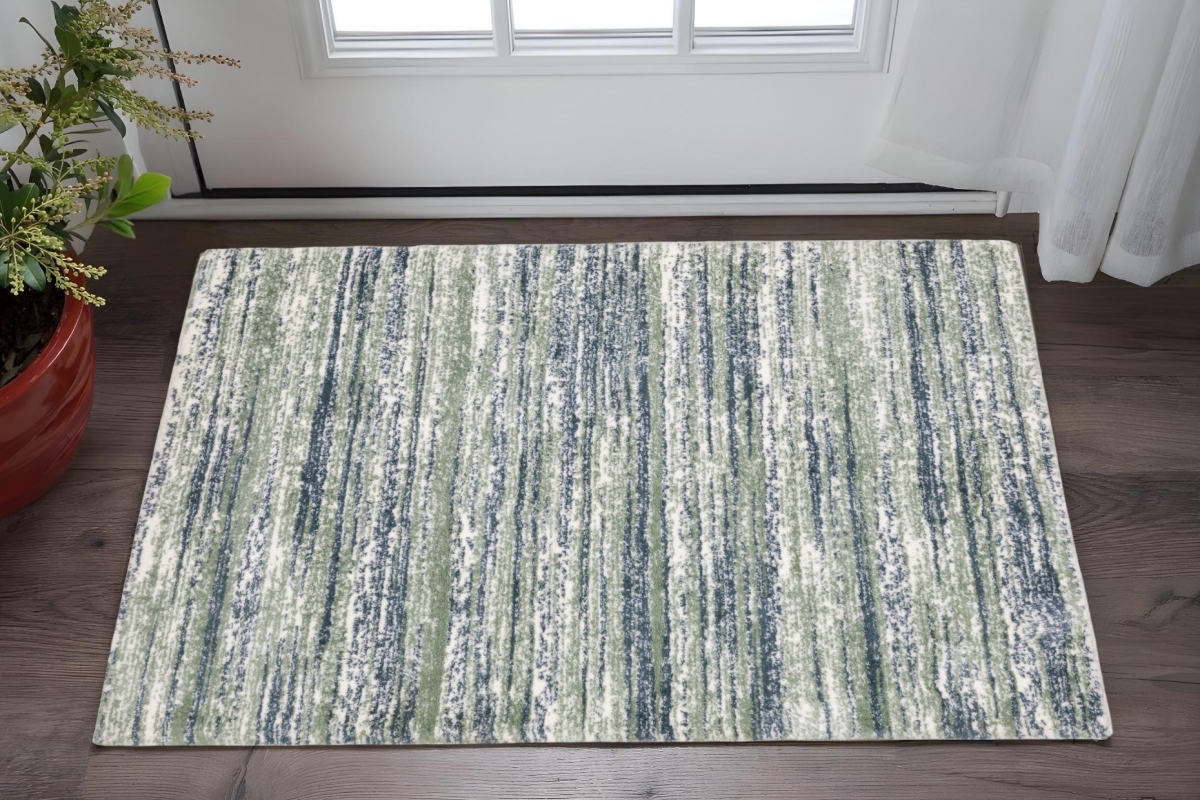 575303 2 x 3 ft. Striped Distressed Rectangle Area Rug, Blue & Green
