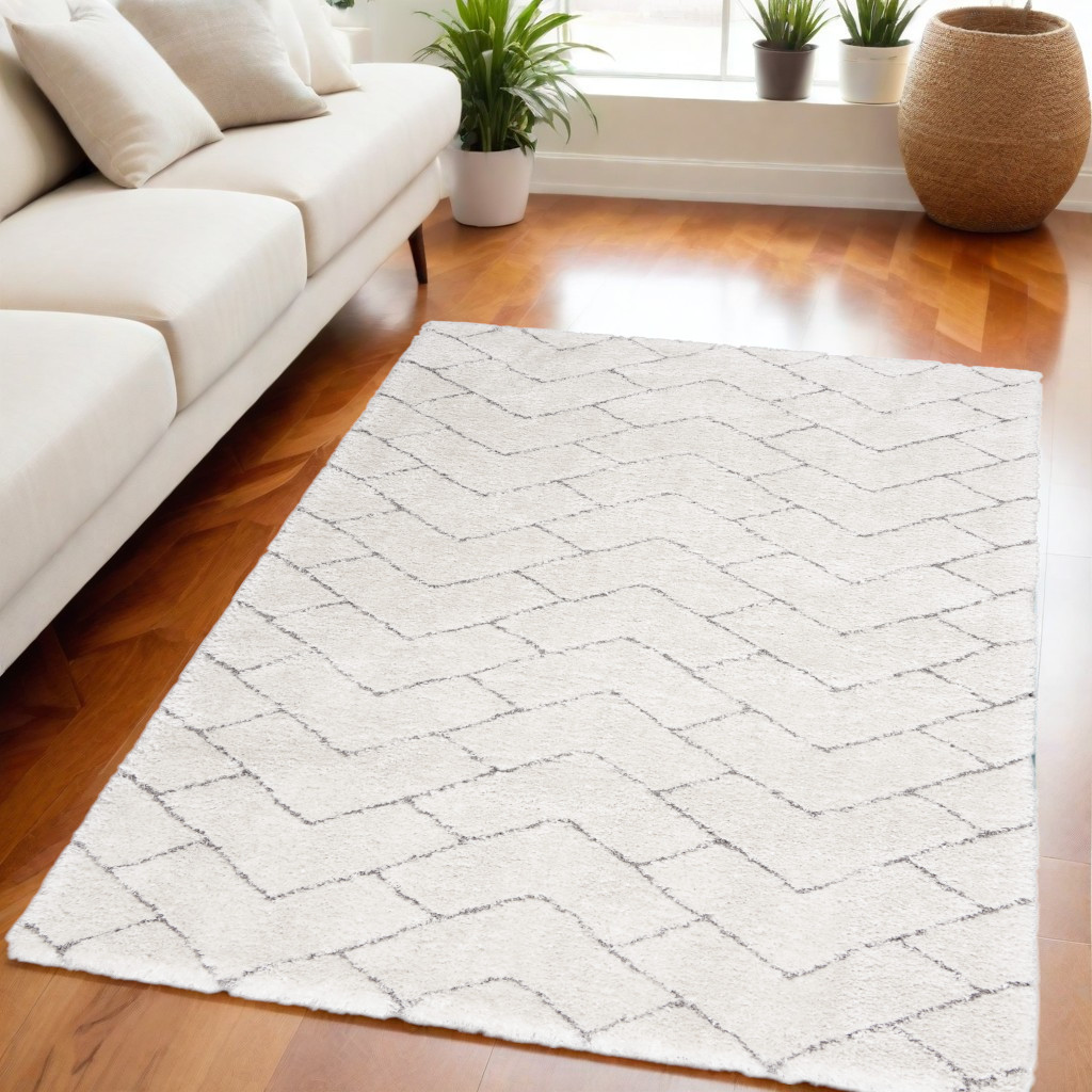 551132 5 x 7 ft. Shag Rectangle Area Rug, Ivory & Gray