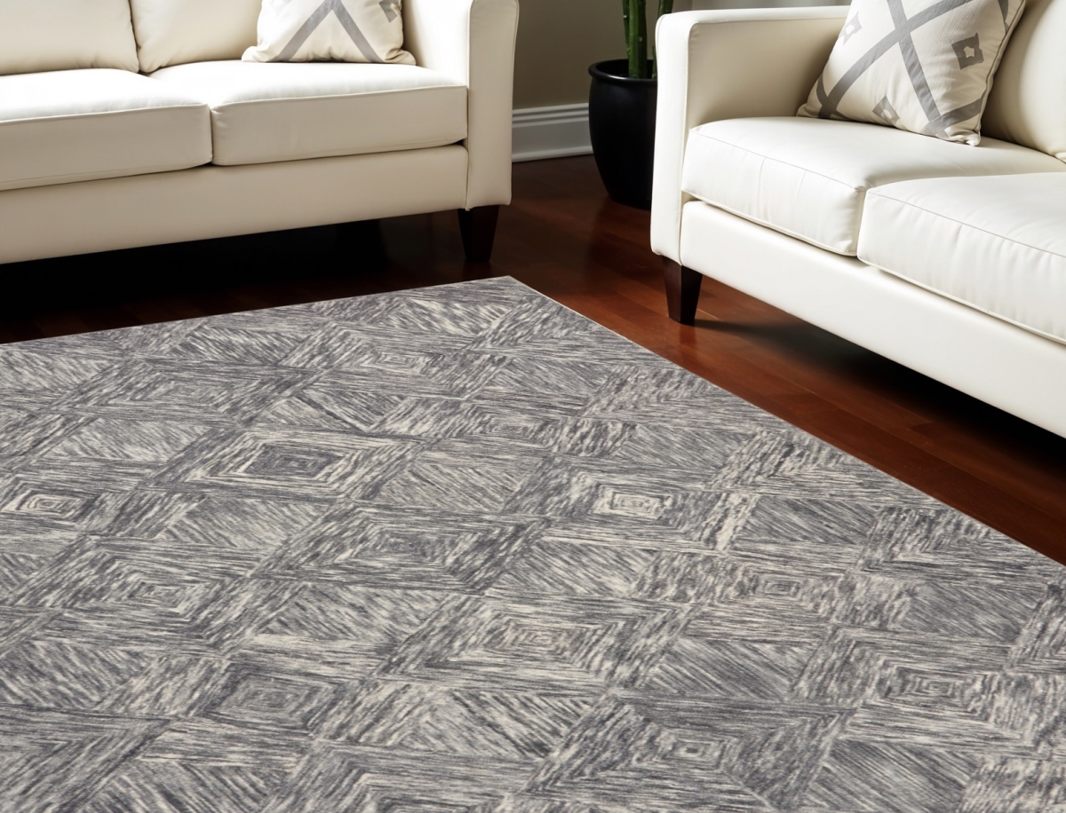 554764 8 x 11 ft. Wool Geometric Rectangle Area Rug, Charcoal & Ivory