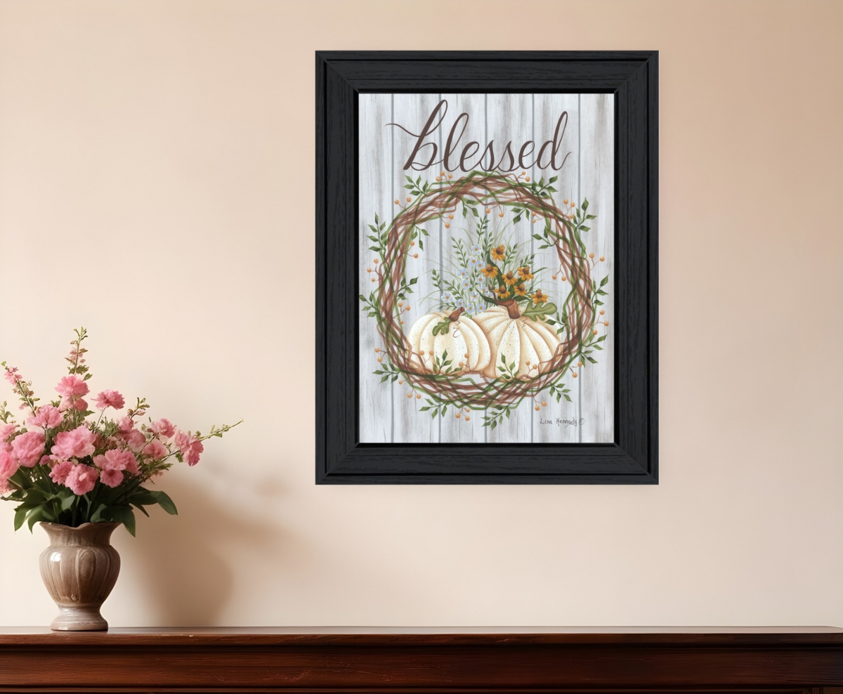 529981 Blessed Wreath Black Framed Print Wall Art