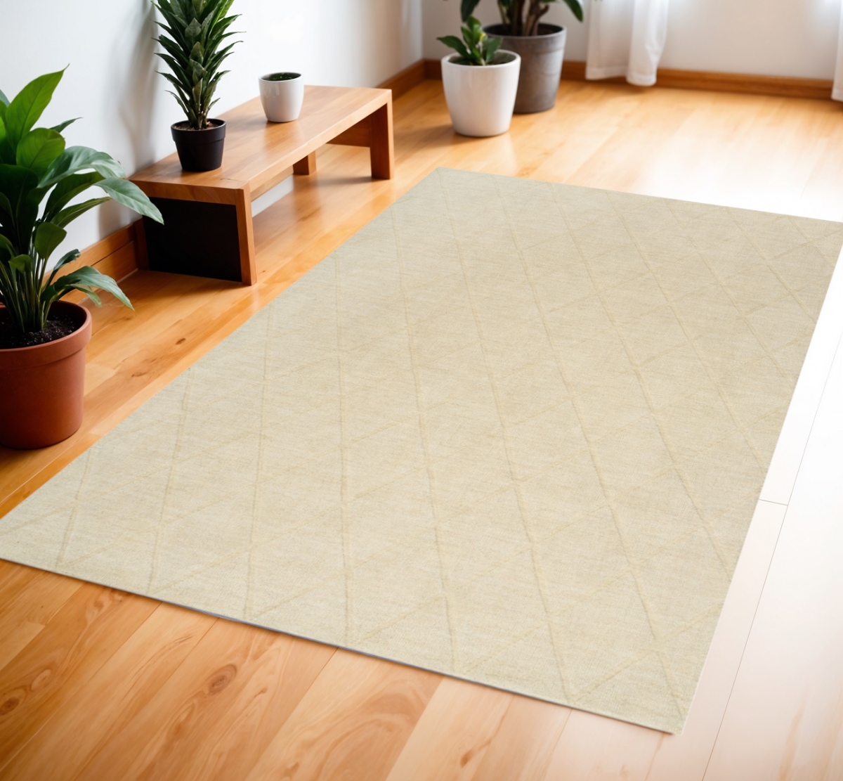 569921 4 x 6 ft. Wool Geometric Rectangle Area Rug, Ivory
