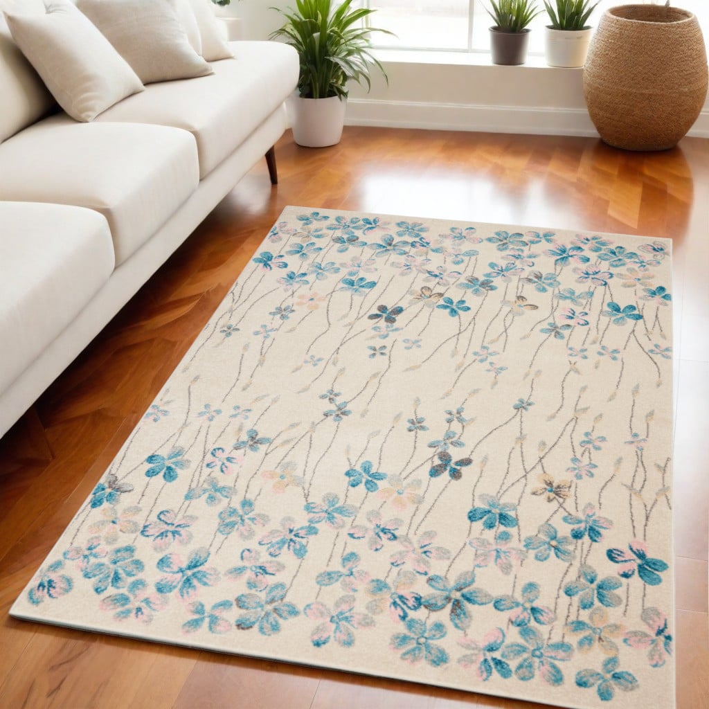 550898 5 x 7 ft. Floral Rectangle Area Rug - Ivory & Blue