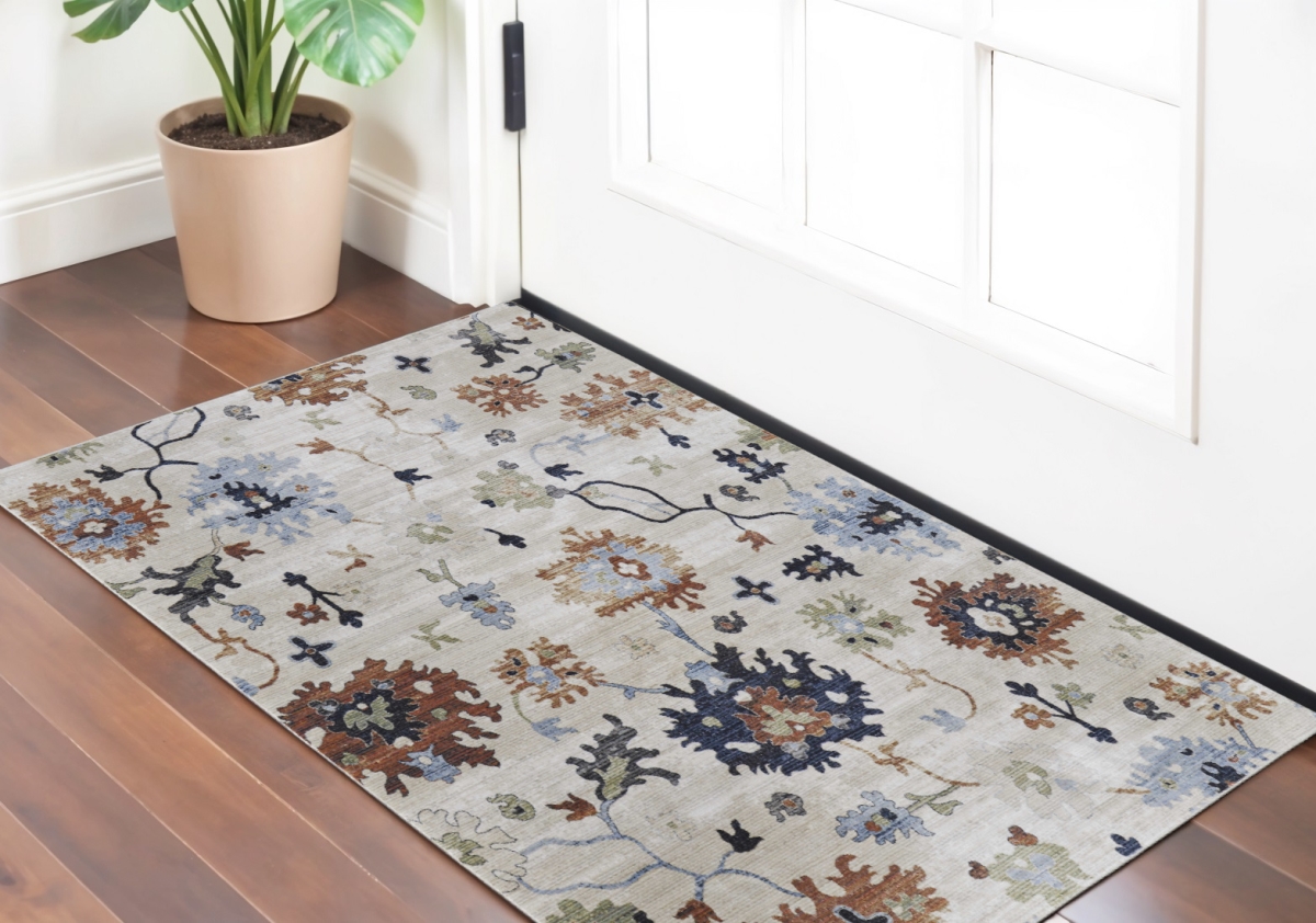 567399 2 x 3 ft. Floral Power Loom Rectangle Area Rug, Ivory, Red & Blue