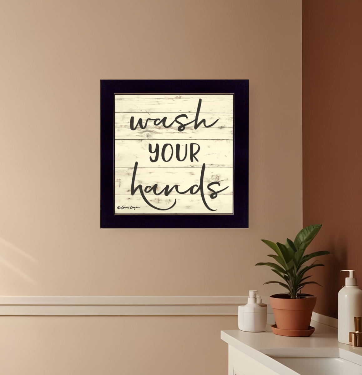 529638 Wash Your Hands Black Framed Print Bathroom Wall Art