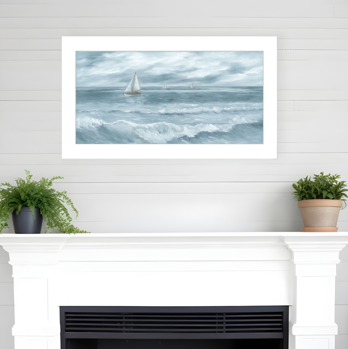 529948 Three Sailboats White Framed Print Wall Art