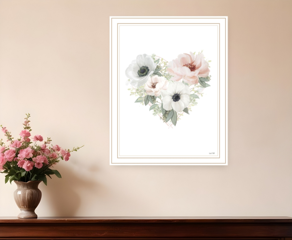 529822 Floral Heart White Framed Print Wall Art
