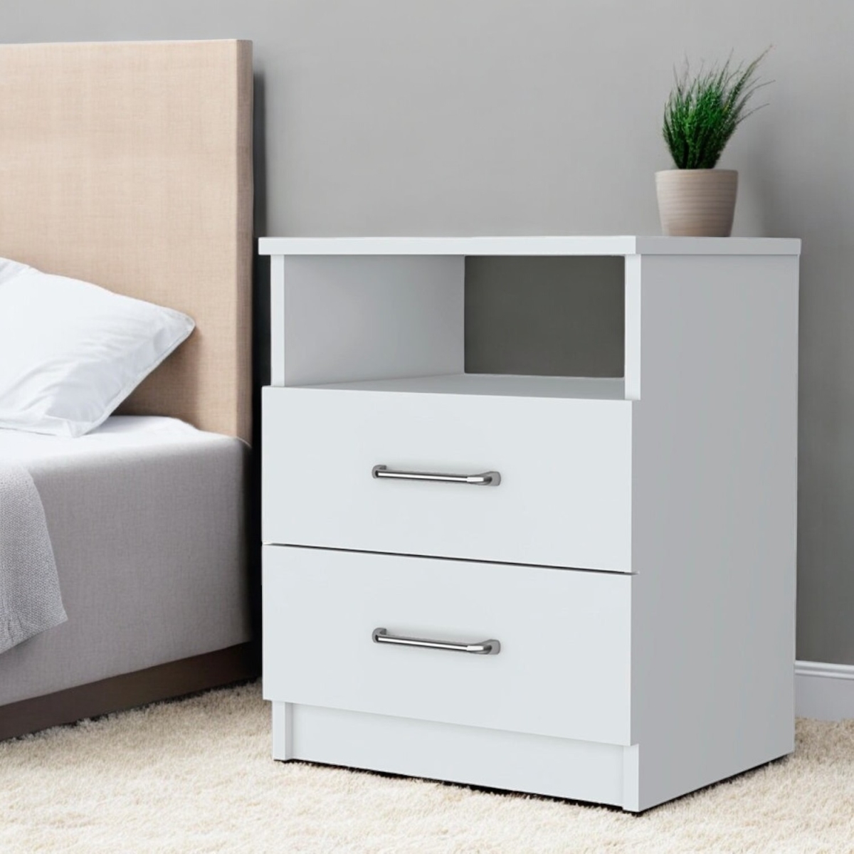 534892 20 in. White Two Drawer Faux Wood Nightstand