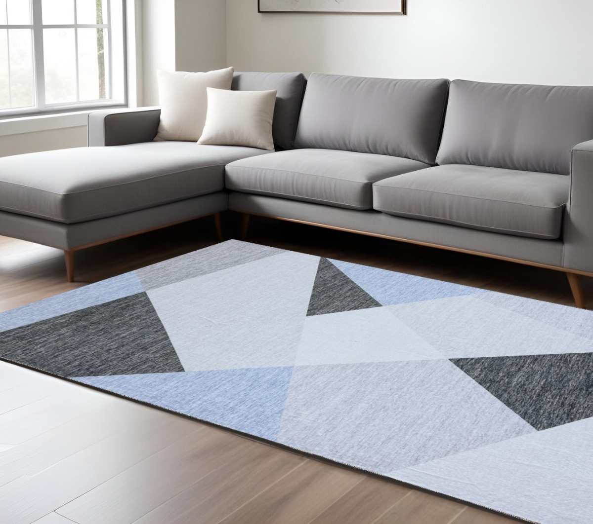 570045 7 x 10 ft. Geometric Rectangle Area Rug, Blue & Gray