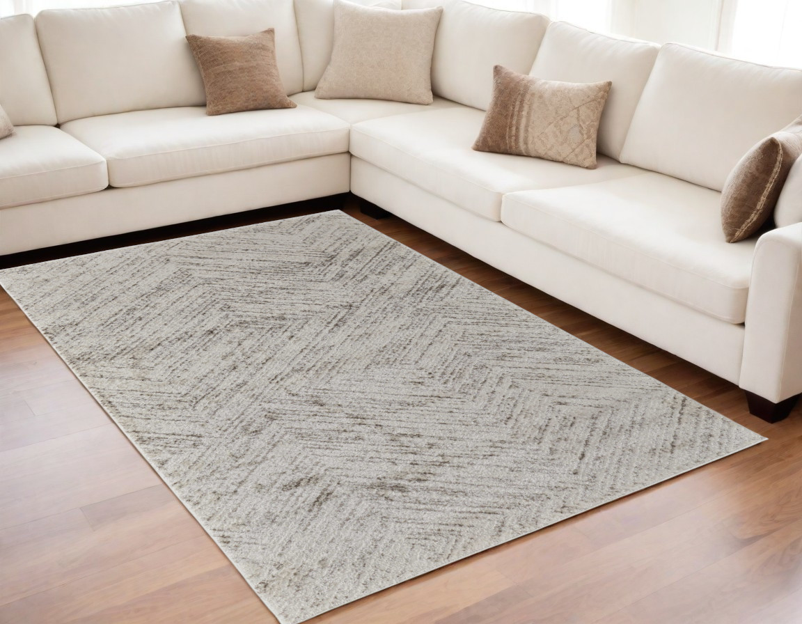 567796 5 x 8 ft. Geometric Power Loom Rectangle Area Rug, Ivory & Brown