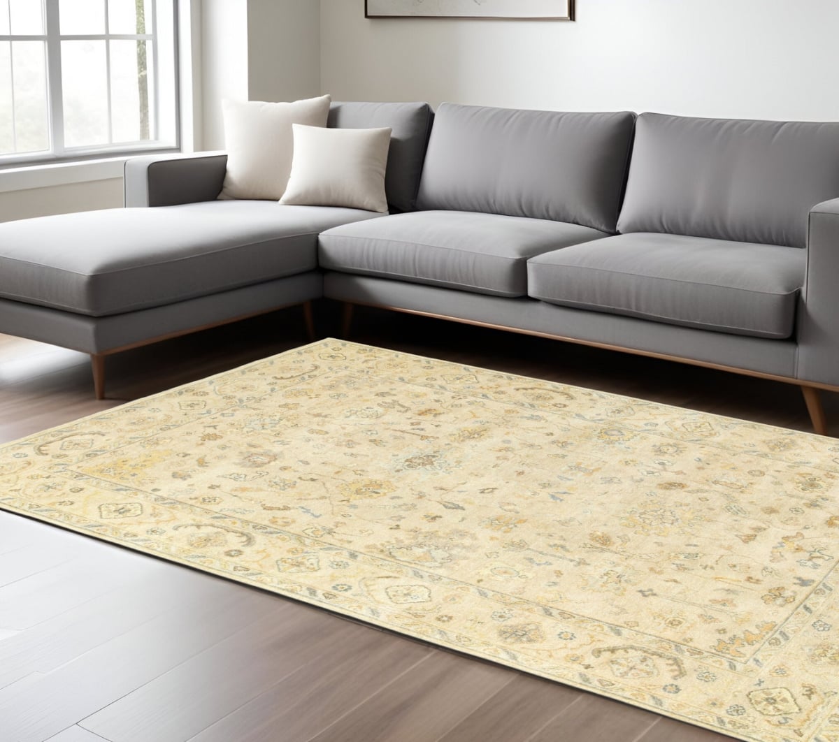 575819 6 x 9 ft. Wool Oriental Hand Knotted Rectangle Area Rug, Beige & Gray