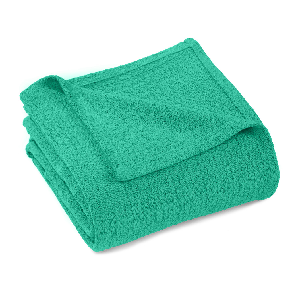 Picture of HomeRoots 549288 King Size Turquoise Cotton Waffle Weave Honeycomb Blanket