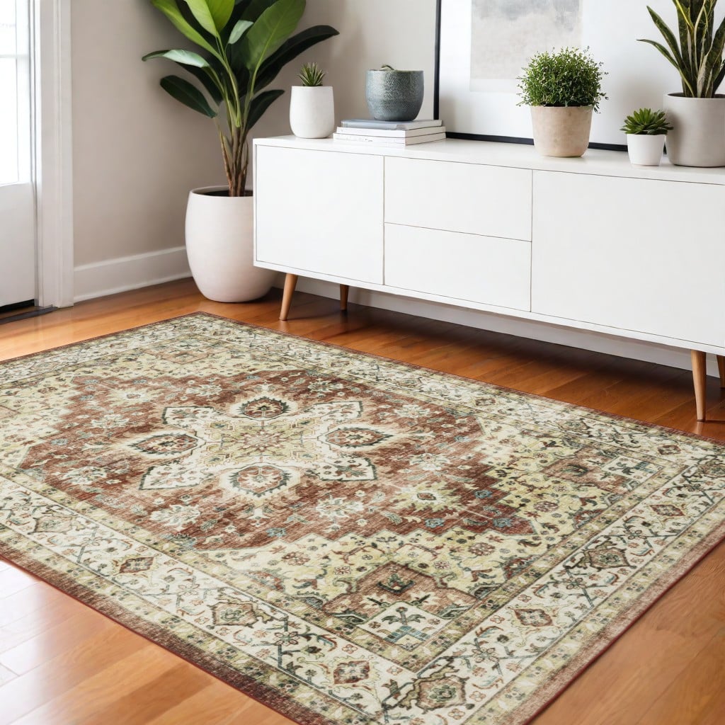574701 4 x 6 ft. Oriental Distressed Rectangle Area Rug, Red & Ivory