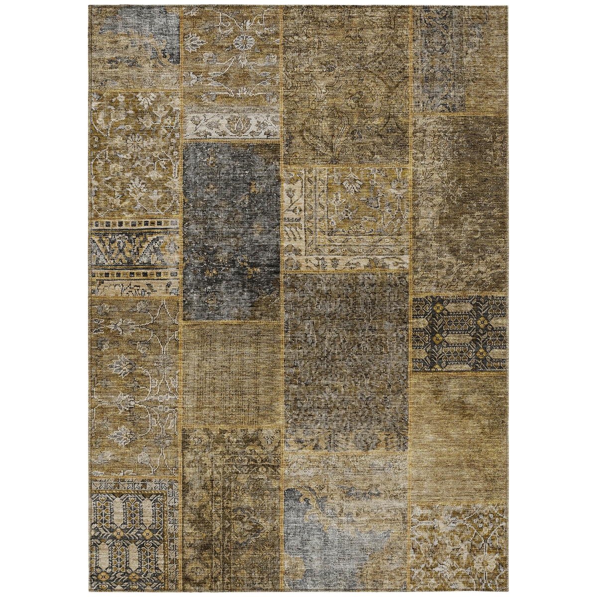 580881 5 x 8 ft. Patchwork Washable Indoor & Outdoor Rectangle Area Rug, Brown, Gray & Charcoal