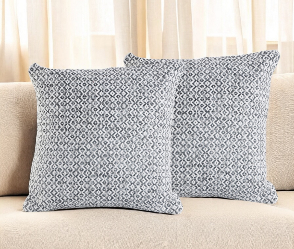 554595 Gray & White Geometric Cotton Throw Pillow - Set of 2
