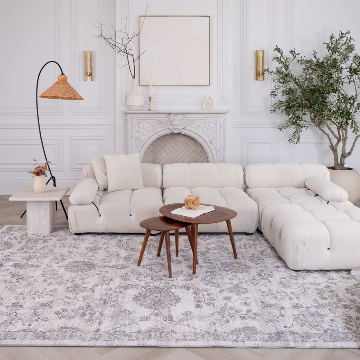 558935 8 x 11 ft. Floral Distressed Rectangle Area Rug, Beige & Gray