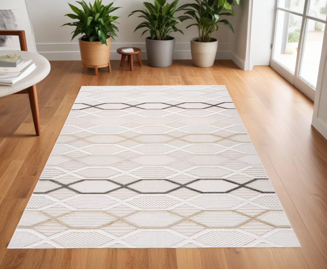 558415 4 x 6 ft. Abstract Distressed Rectangle Area Rug, Cream & Beige