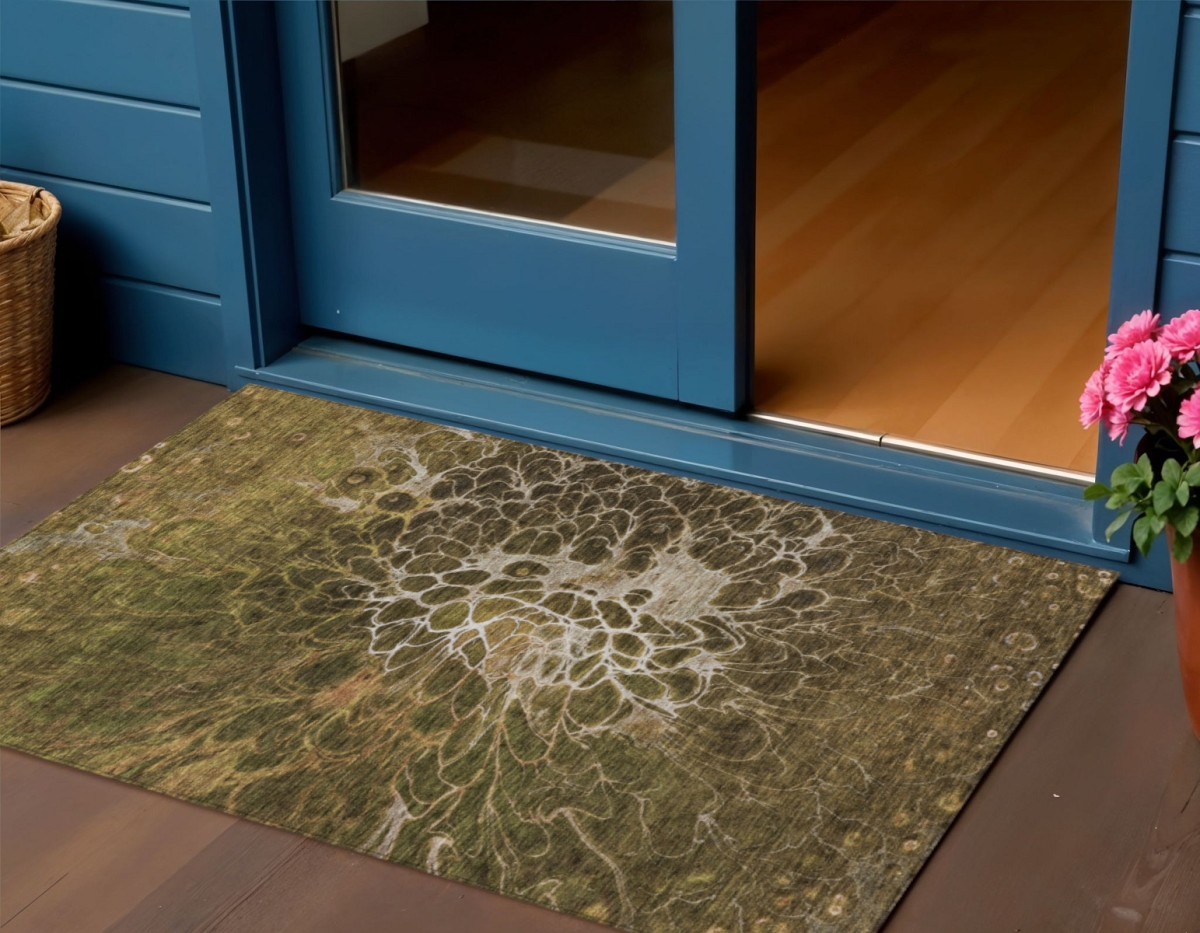 580076 3 x 5 ft. Abstract Washable Indoor & Outdoor Rectangle Area Rug, Chocolate & Gray
