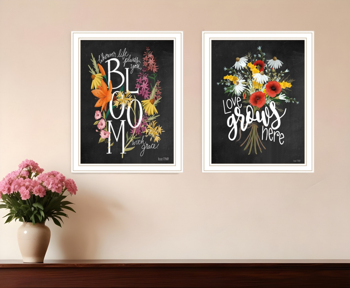 407973 Love Grows Here White Framed Print Wall Art - Set of 2