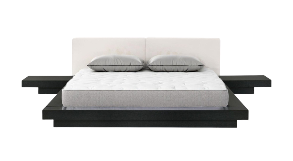 486238 Black & White Solid Wood & Faux Leather Queen Size Bed Frame
