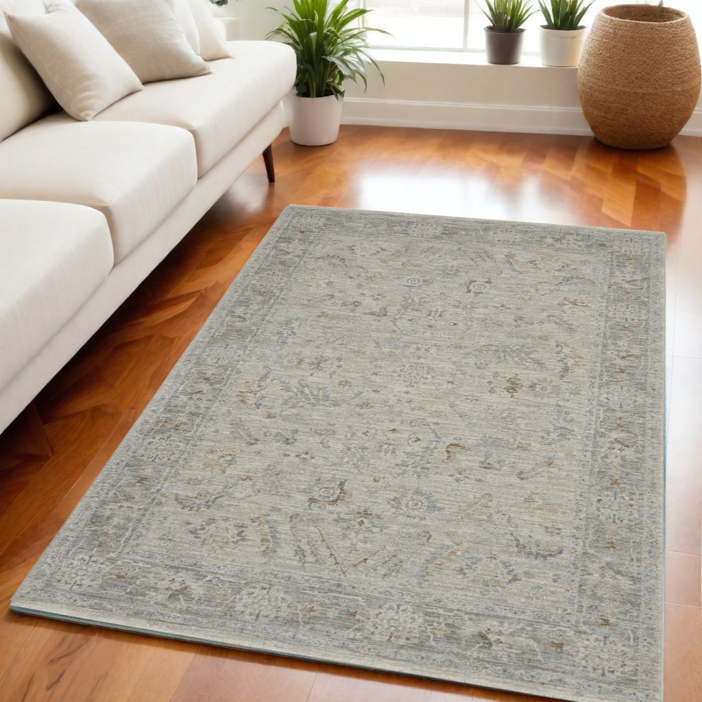 550945 5 x 8 ft. Floral Power Loom Rectangle Area Rug, Beige & Gray