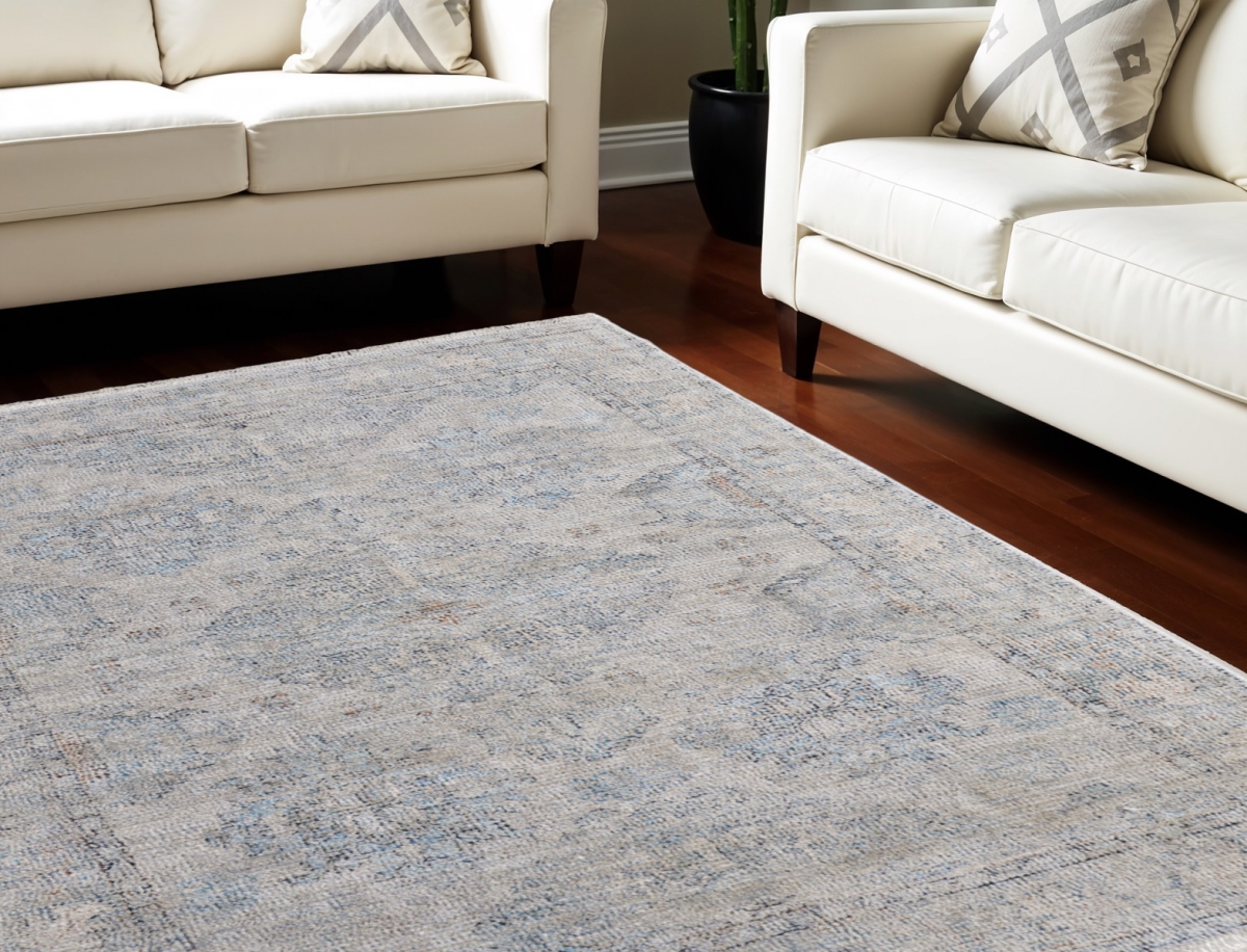 566185 10 x 14 ft. Oriental Hand Woven Distressed Rectangle Area Rug with Fringe, Gray, Blue & Taupe