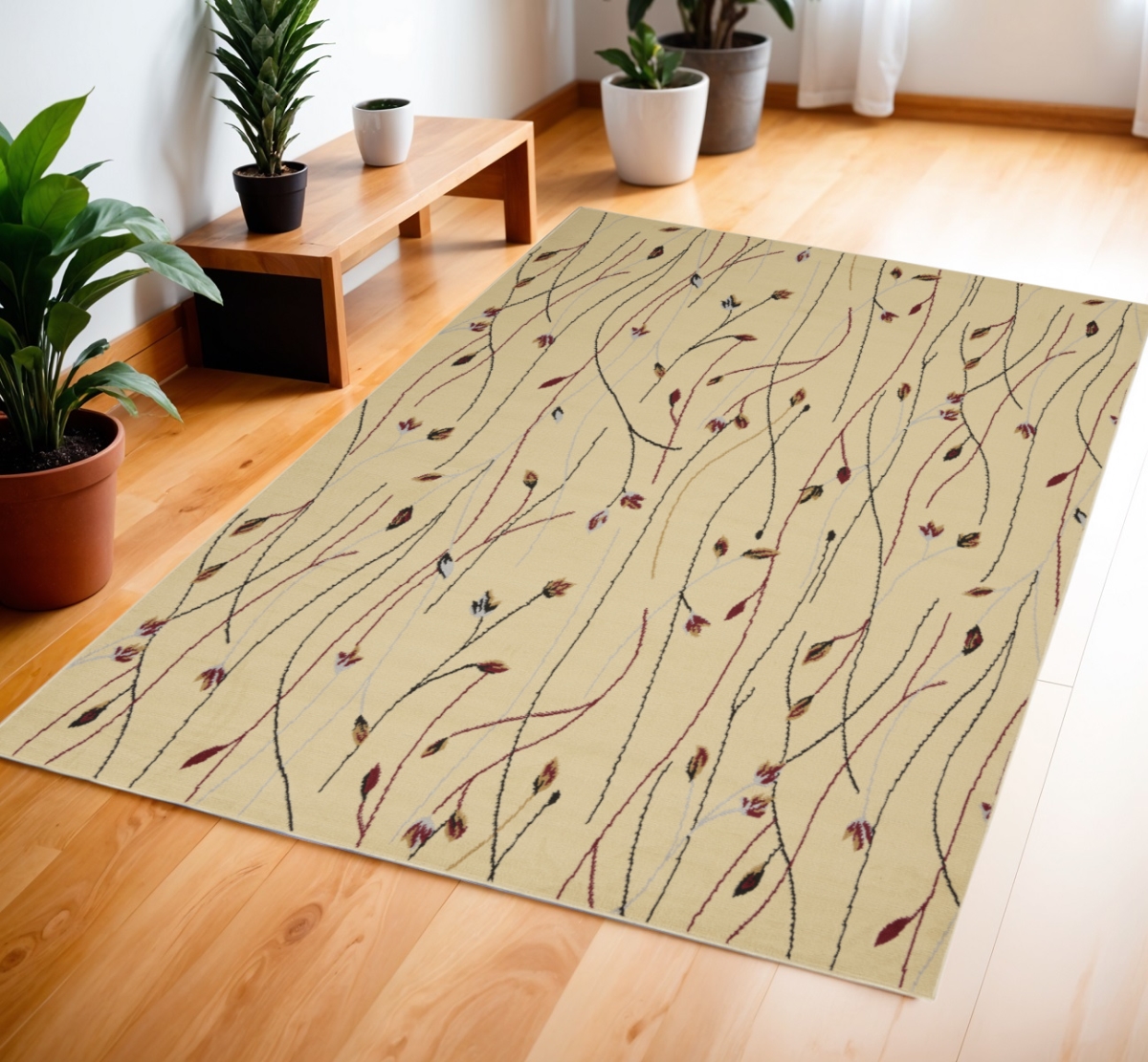 545396 4 x 6 ft. Floral Power Loom Rectangle Area Rug, Red & Ivory