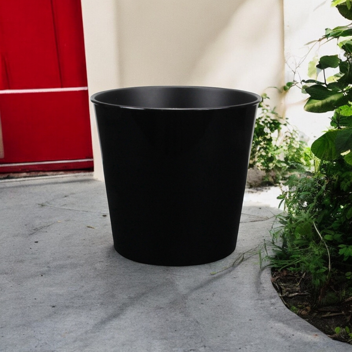 11in. Black Recycled Plastic Round Planter - Indoor & Outdoor Use - Durable Design