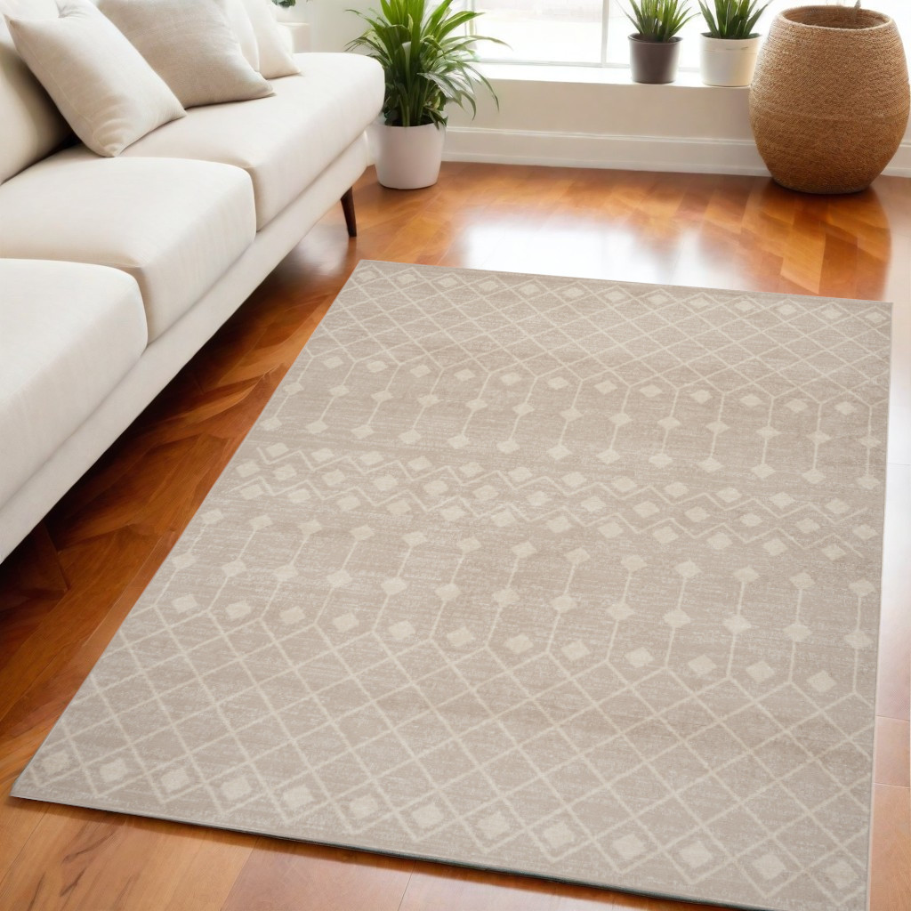 545299 5 x 7 ft. Moroccan Power Loom Rectangle Area Rug, Beige & Ivory