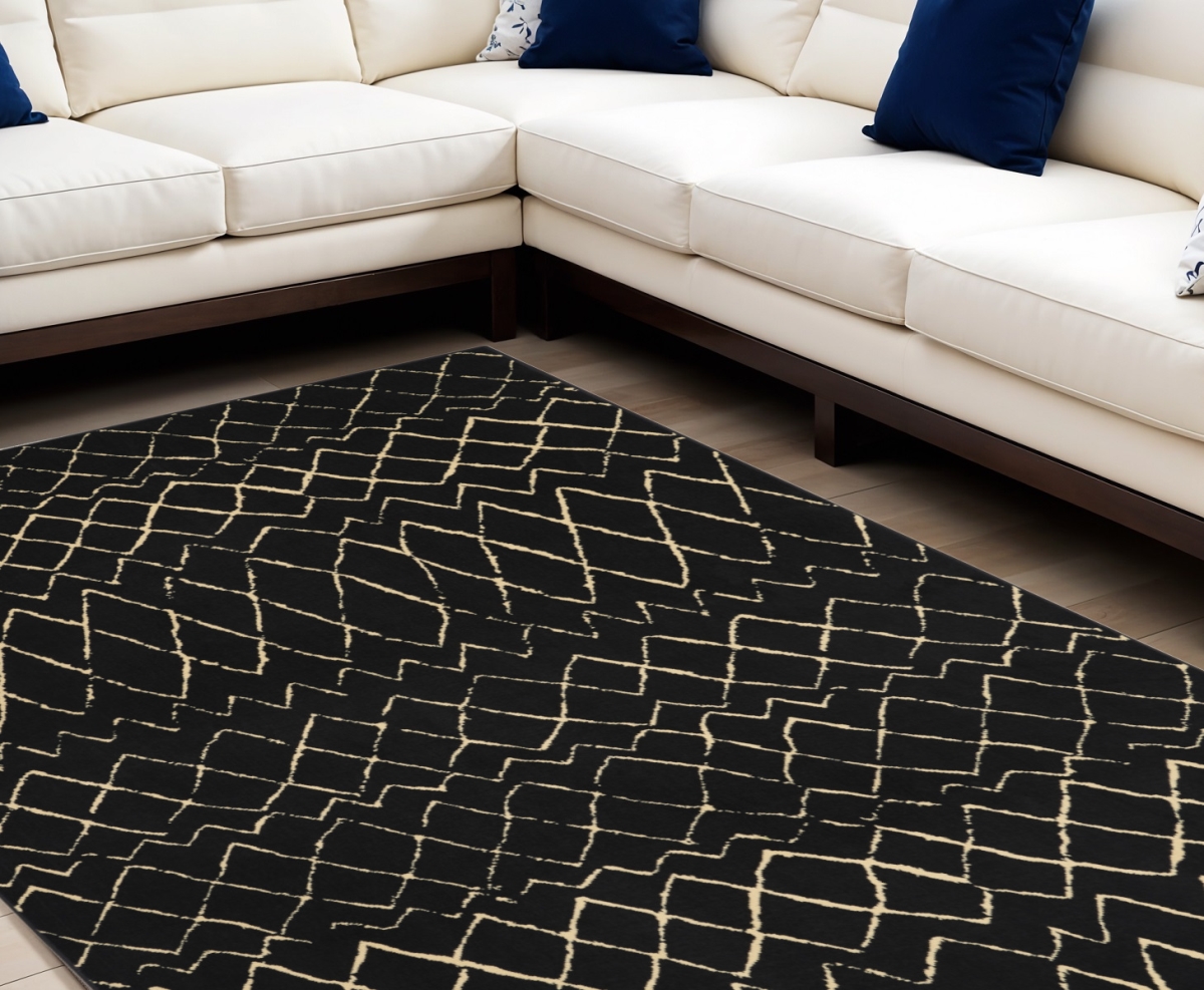 545310 8 x 10 ft. Abstract Power Loom Distressed Rectangle Area Rug, Black & Ivory
