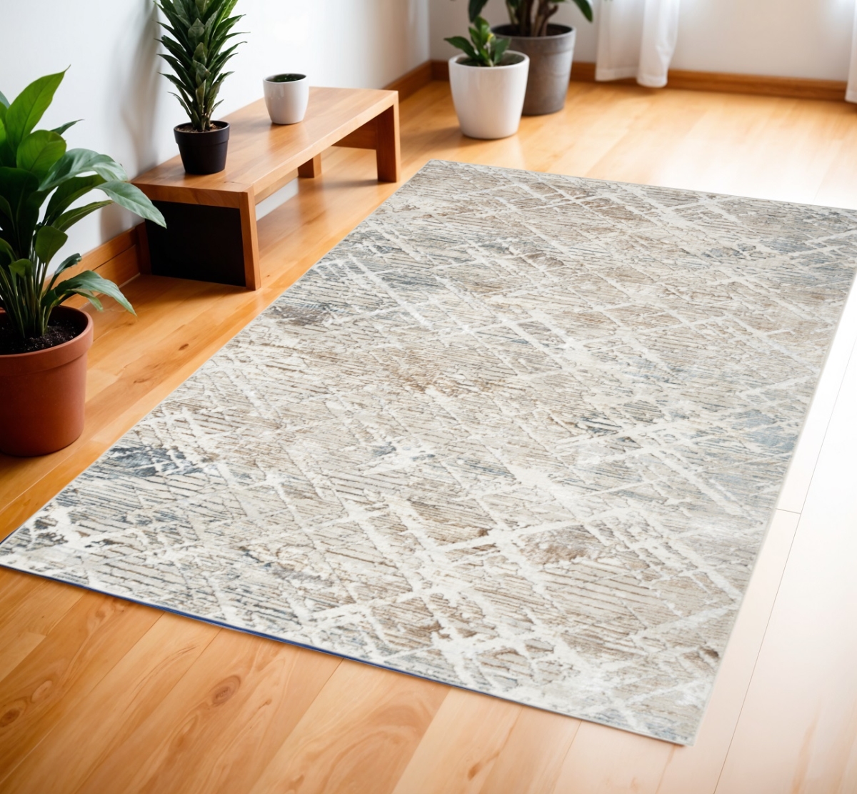 552812 4 x 6 ft. Abstract Non Skid Rectangle Area Rug, Ivory, Black & Gray